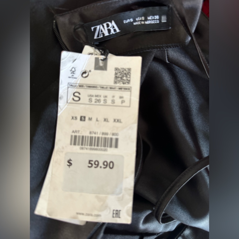 NWT Zara Satin Black Dress,size S - Picture 8 of 9